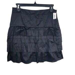 Old Navy Womens Mini Skirt Size 2 Black 100% Cotton Ruffles Side Zip Short